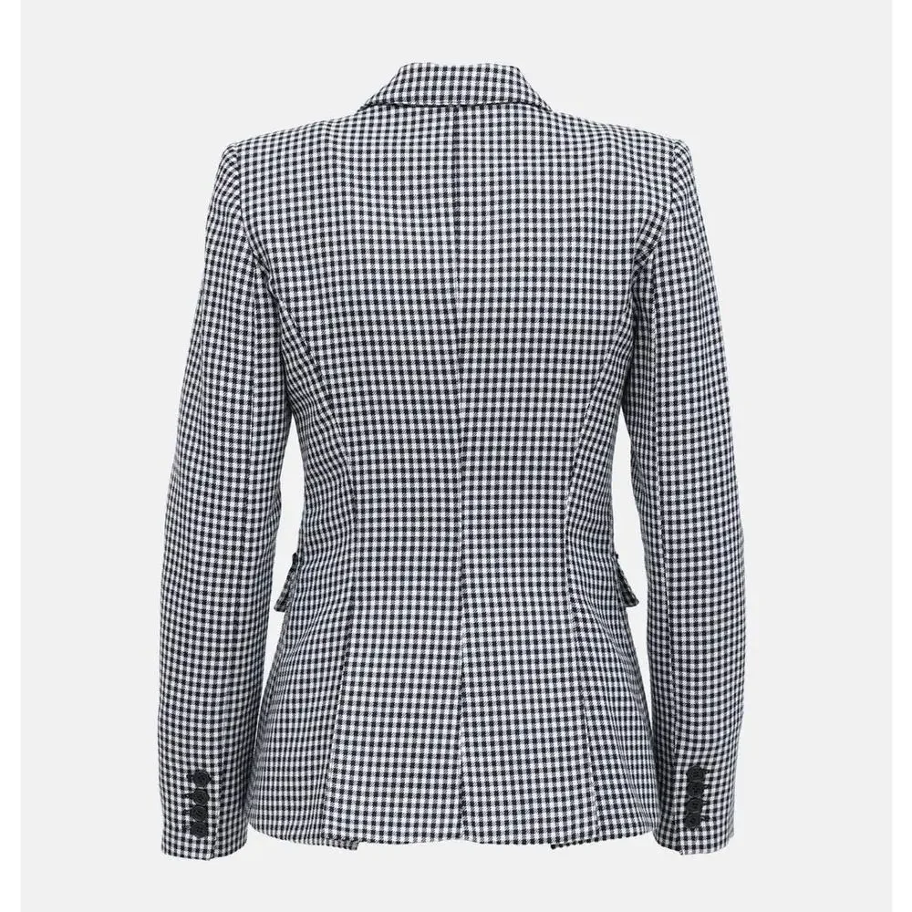 Smythe Classic Duchess Wool Blazer Gingham Check Navy White Size 2 - Picture 2 of 12